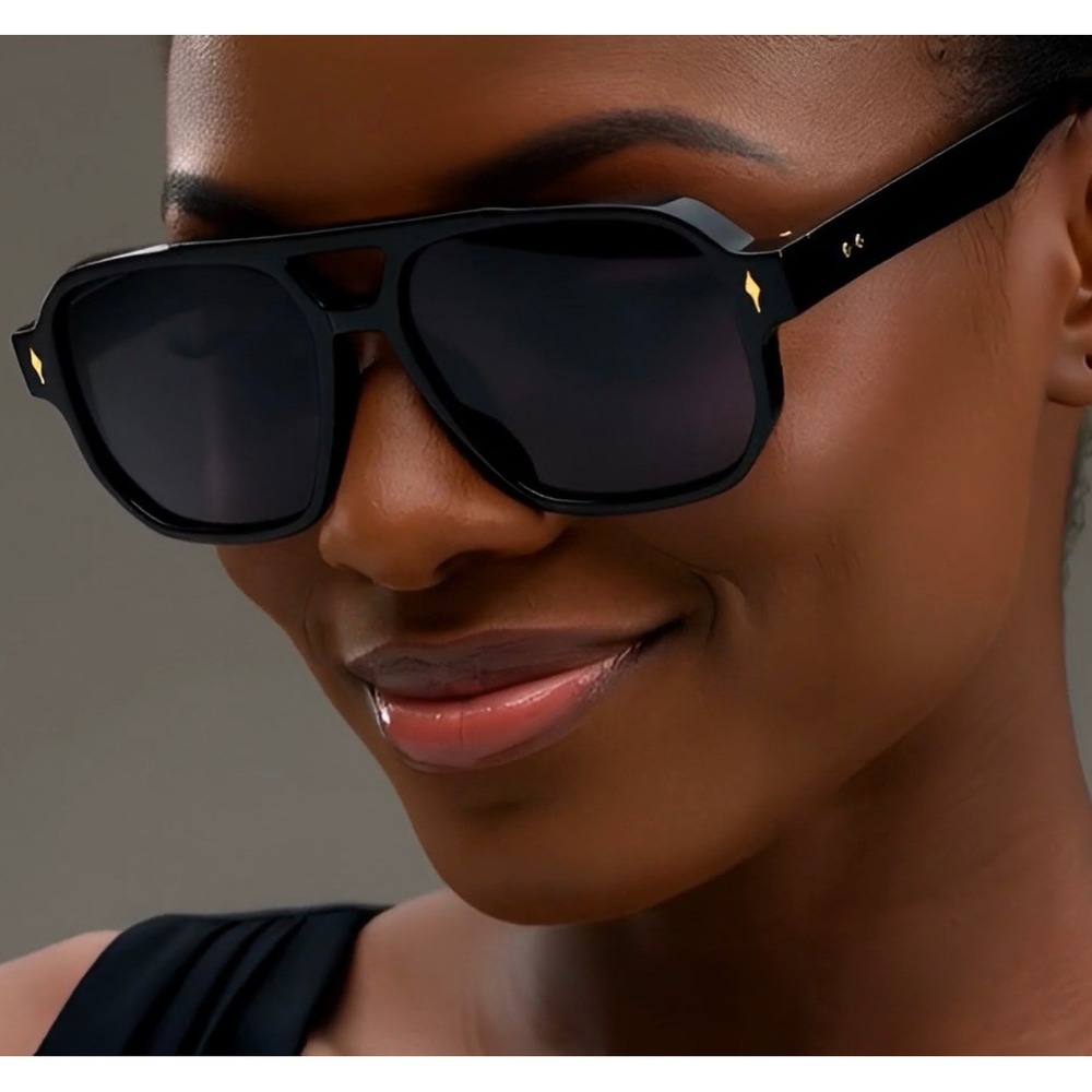 Stylish Oversized Black Aviator Sunglasses‎ Women Grey Lenses Luxury Chic Lentes